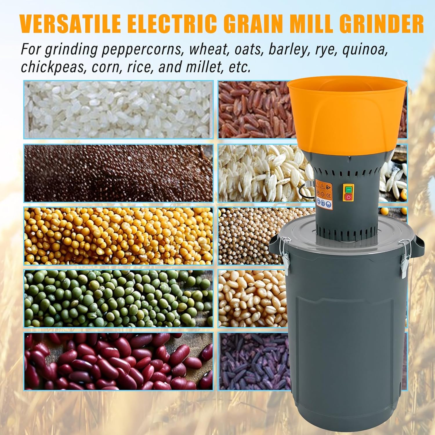 Electric Grain Mill Grinder 1300W Corn Grinder 60L/15.85Gal Kitchen Mill Grinder High Speed Dry Grain Mill Grinder with 5 Grinding Sieves Wheat Grinder for Grinding Wheat Corn Rice | US STOCK
