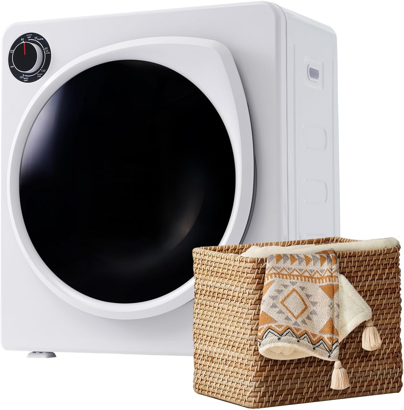 Compact Laundry Dryer, Electric Portable Clothes Dryer - 13.2 lbs Capacity, Stainless Steel Drum, Double Temperature Control Switch, 5 Drying Modes for Apartments, Home, Dorm - 1350W, White