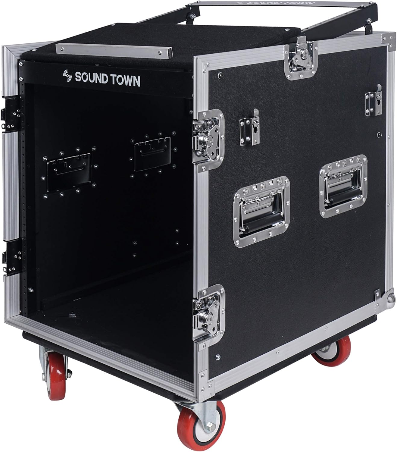 Sound Town 14U PA DJ Rack/Road ATA Case with 11U Slant Mixer Top, 20���� Rackable Depth, DJ Work Table and Casters, 14 Space Size, Pro Tour Grade (STMR-14UWT)