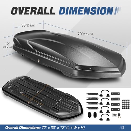 Auto Dynasty Hard Shell Roof Top Mount Car Storage Travel Luggage Box Cargo Carrier, 53 (L) x 34 (W) x 15 (H) Inches, Capacity 110 Pounds, 11 Cubic Feet (Tool-Free Install), Glossy Black Finish