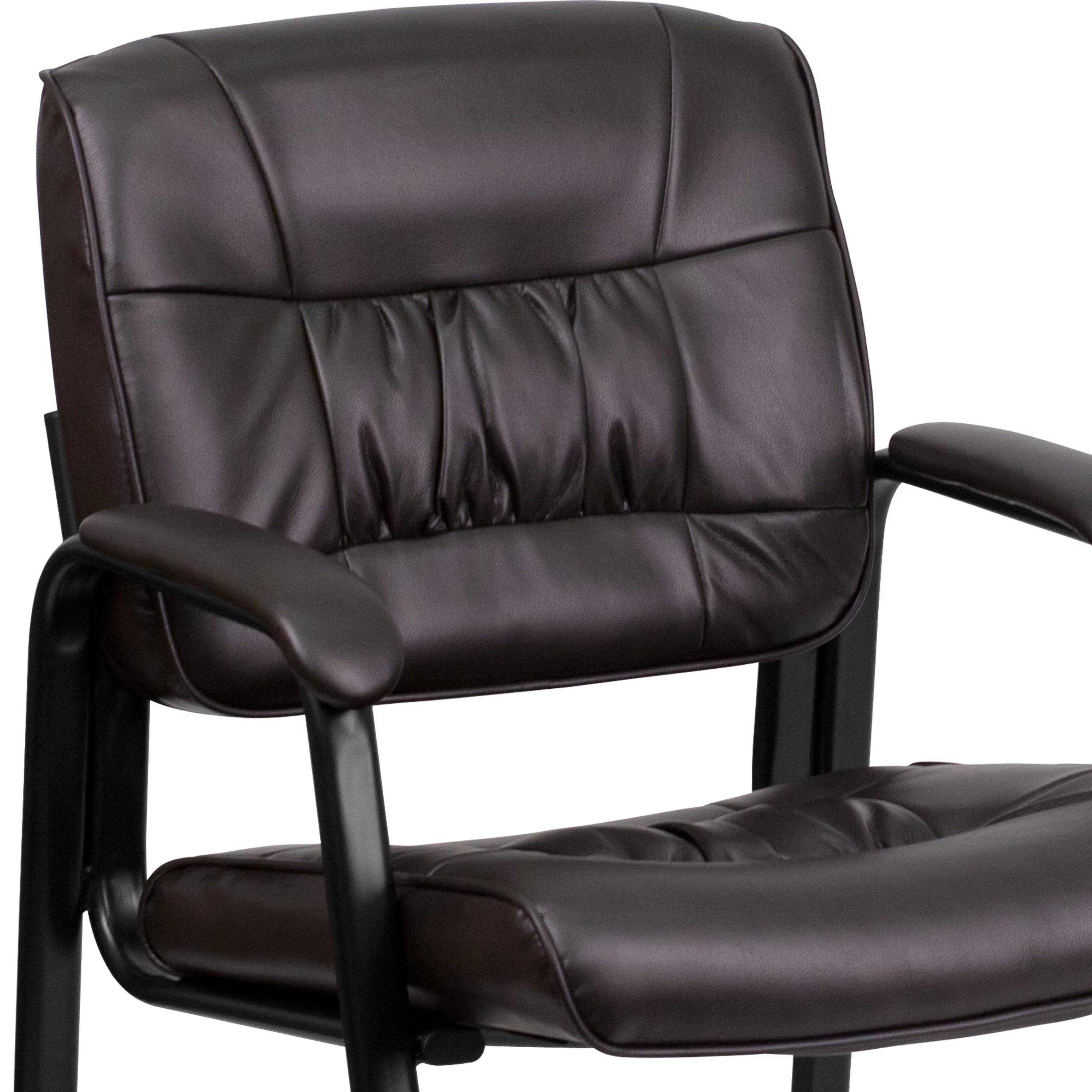 BizChair Brown LeatherSoft Executive Side Reception Chair with Black Metal Frame