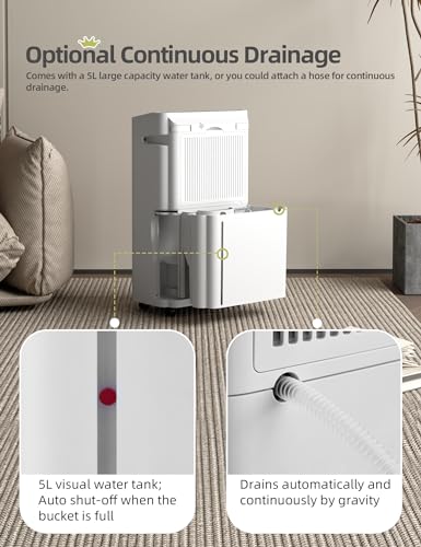 4500 Sq. Ft Dehumidifier for Basement, 50 Pints for Bedroom and Large Home, Bathroom with Drain Hose for Continuous Drainage, 5L Water Tank