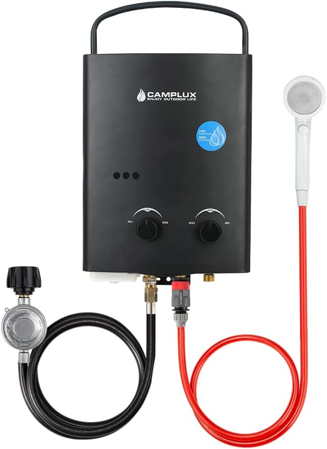 CAMPLUX 1.32 GPM Portable Water Heater Tankless Water Heater Propane Outdoor Black