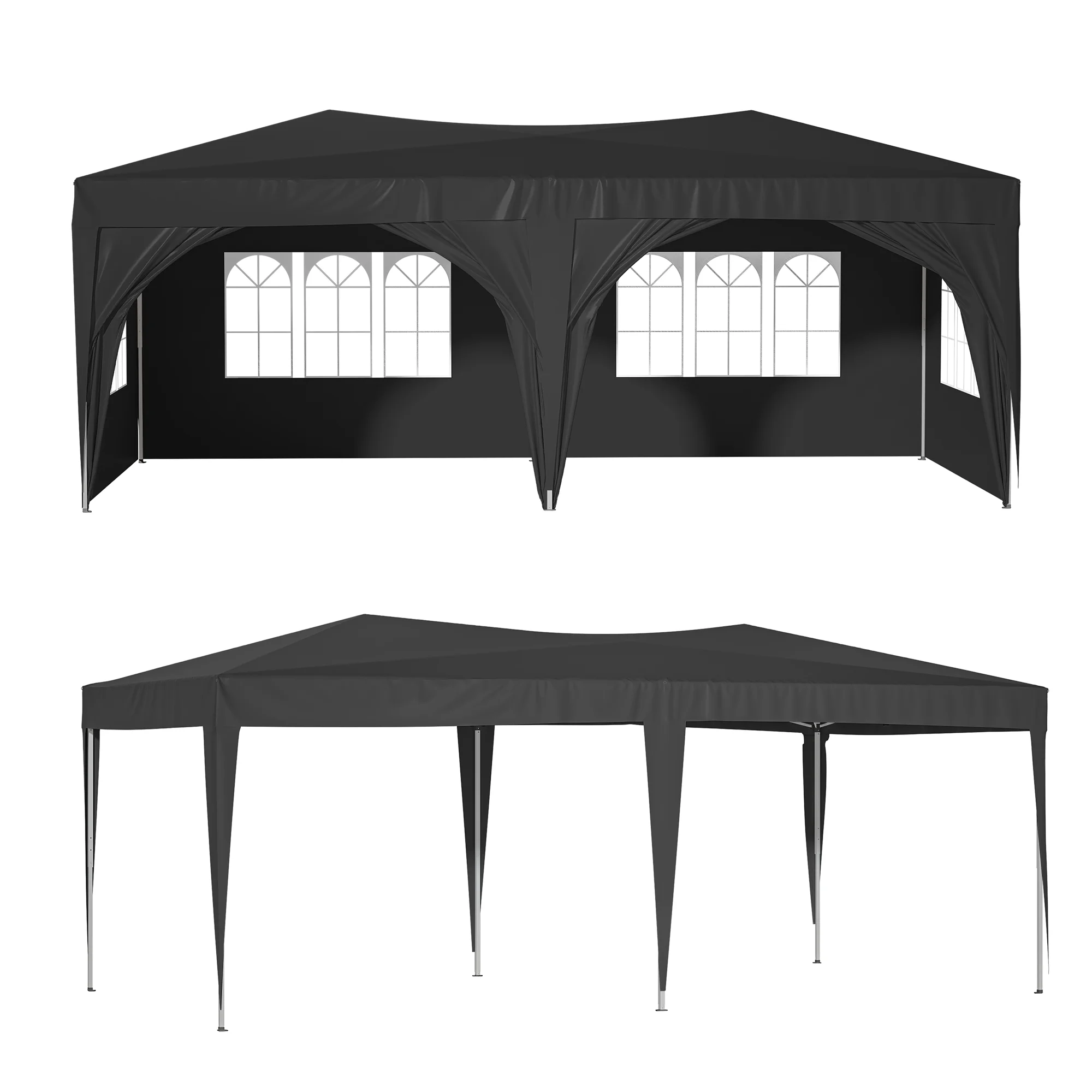 Al Fresco 10 x 20ft Canopy Tent with 6 Removable Sidewalls, Ez Pop Up Outdoor Party Wedding Gazebo Heavy Duty Tent for Backyard Patio BBQ, Black - Curated Treasures Market