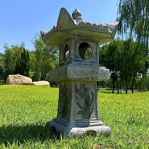 23.6’’High Asian Orchid Pagoda Statue Solar-Powered LED Light Miniature Tower Lantern Garden Decoration Figurines Solar Lamp Outdoor Japanese Decoration Zen Courtyard Landscape
