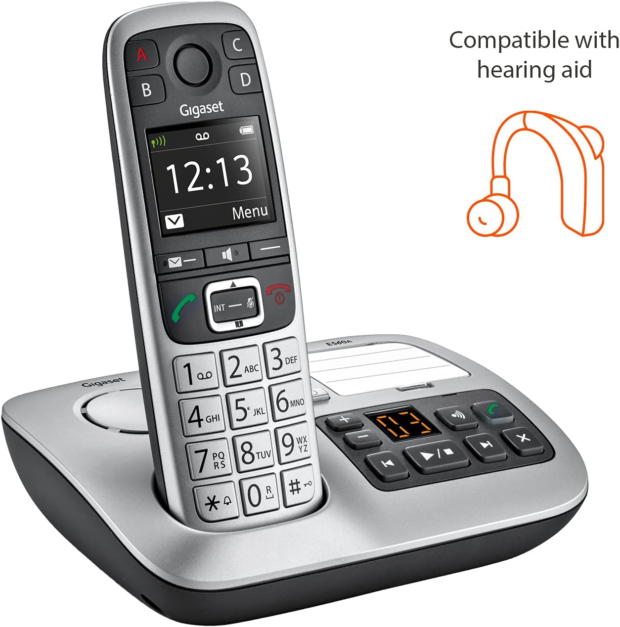 Gigaset E560A – Cordless Phone for Seniors with Answering Machine and SOS Key, Brilliant Sound Quality and Volume Amplification - Made in Germany (Platinum, Pack of 1)