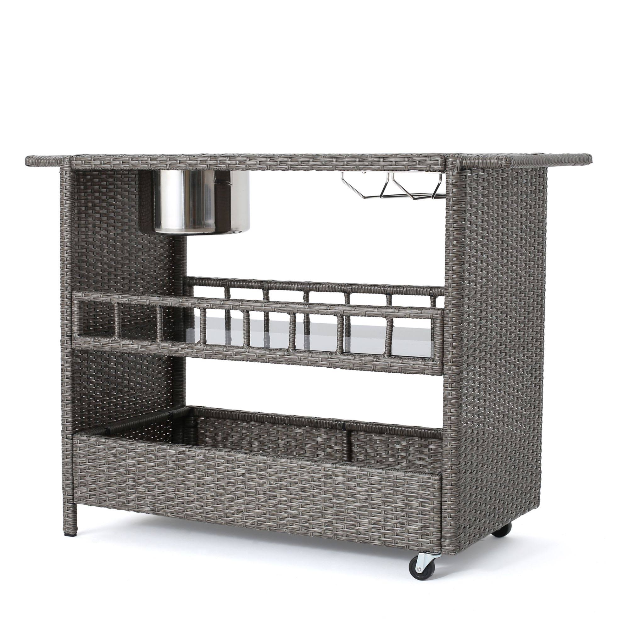 45x22 Black and Ivory Outdoor Patio Bar Cart with Wheels