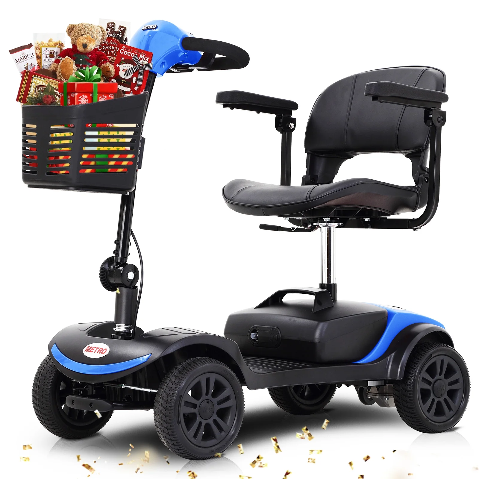 4 Wheels Folding Mobility Scooter for Seniors Adults with Baskets Blue