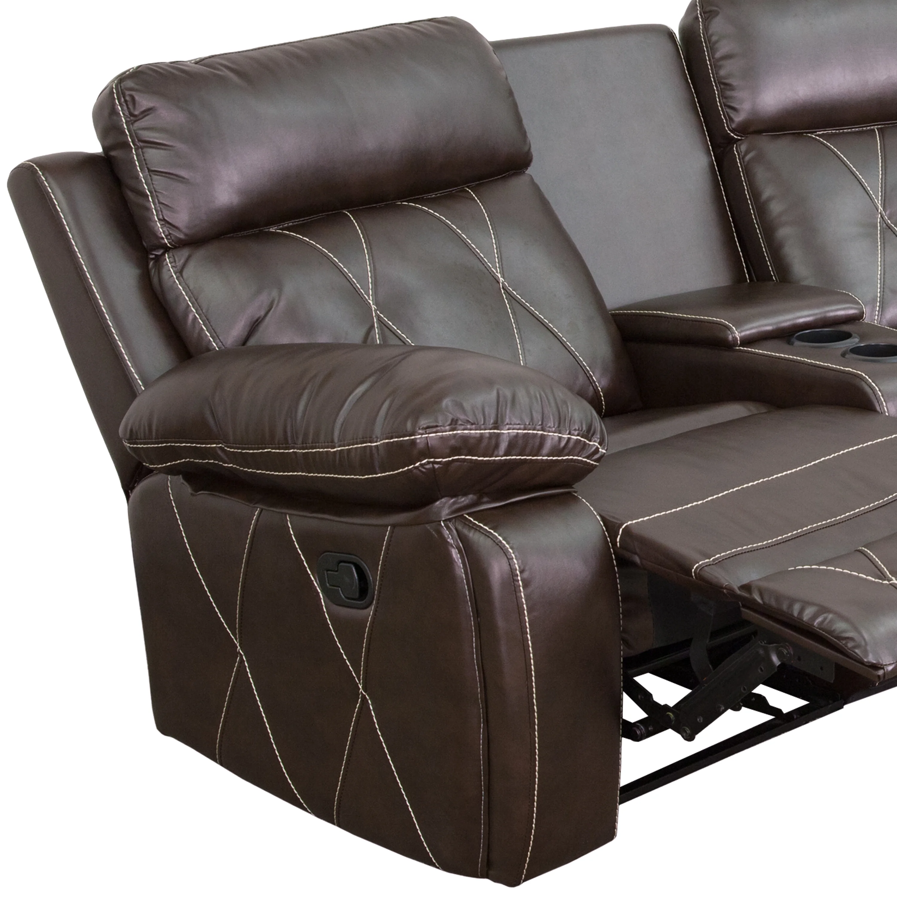 Flash Furniture Reel Comfort Series 3-Seat Reclining Brown LeatherSoft Theater Seating Unit with Curved Cup Holders