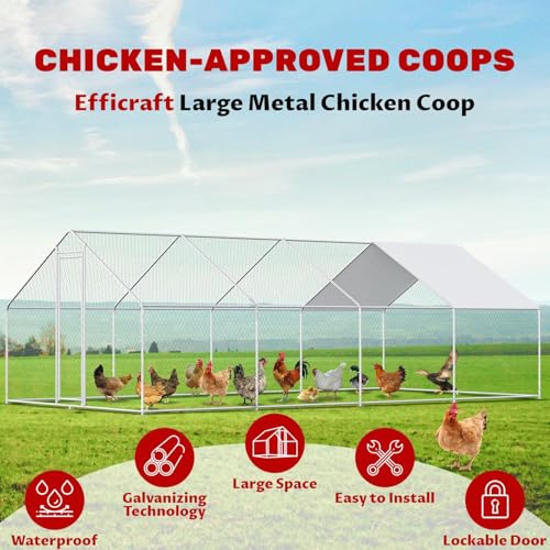 Large Chicken Coop for 20 Chickens Metal Chicken Run with Waterproof Cover for Walk-in Chicken Run for Yard Outdoor Poultry Cage