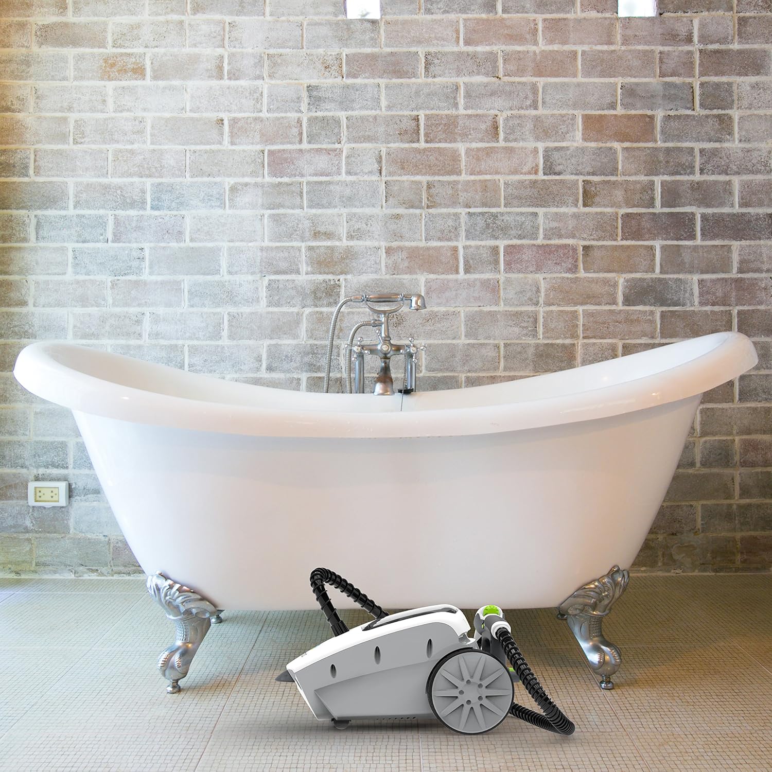 Steamfast SF-375 Deluxe Canister Steam Cleaner with 18 Accessories, Continuous Trigger, and Onboard Storage , White