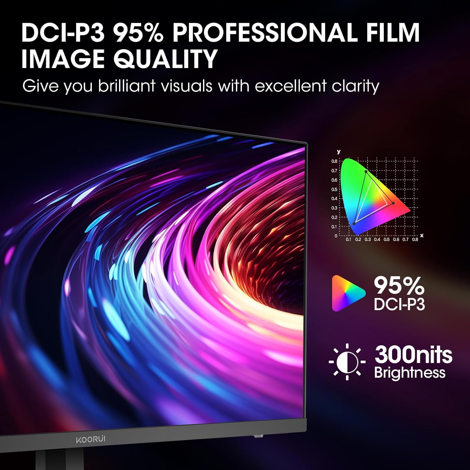 KOORUI 27” WQHD (2560 x 1440p) Gaming Monitor 170Hz 144Hz, 1ms Fast IPS, HDR 10, DCI-P3 95% Color Gamut, Adaptive G-Sync, FreeSync Premium, HDMI x 2, DisplayPort, Black (GN07)