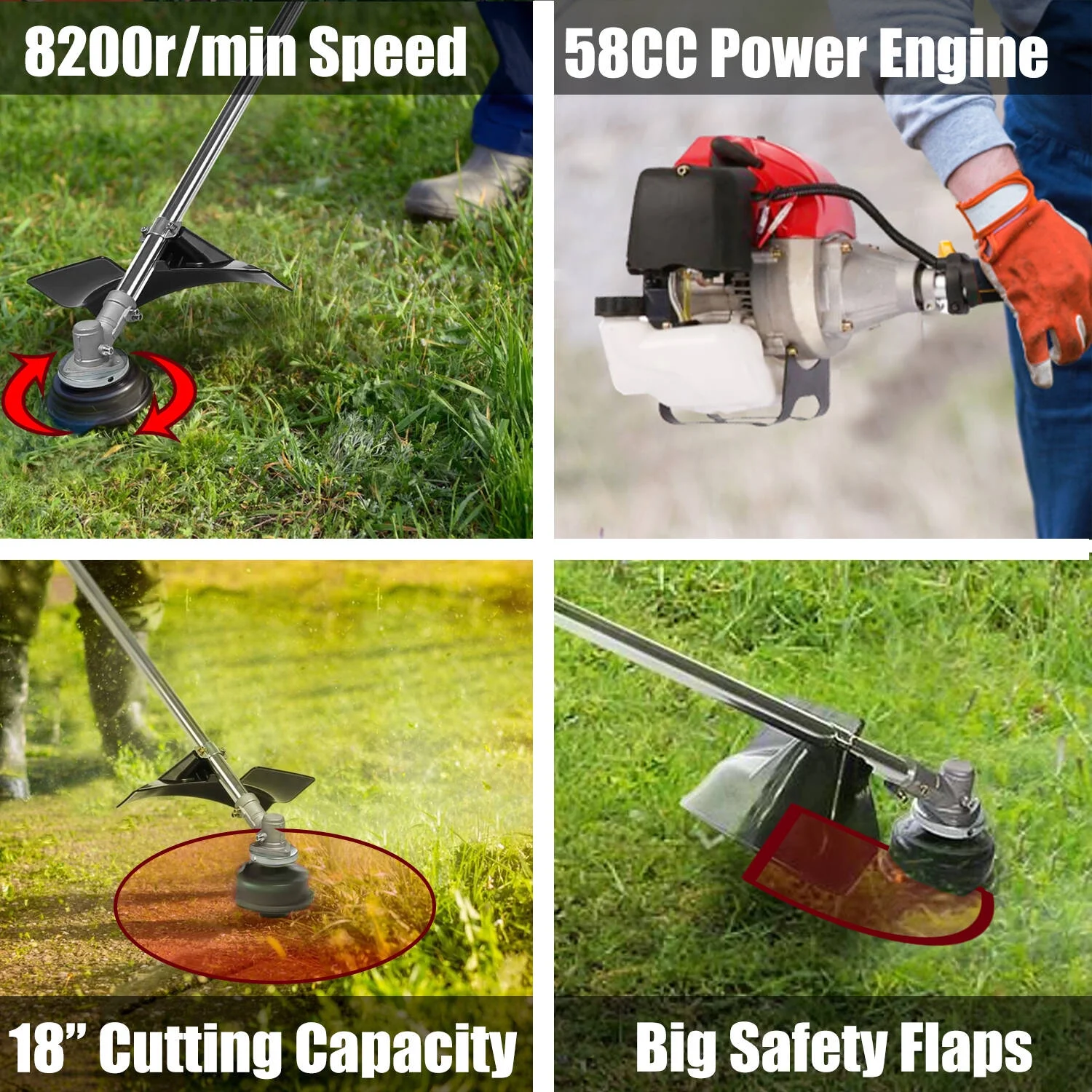 58CC Weed Eaters Gas Powered String Trimmer Straight Shaft Gasoline Powered Weed Trimmer Weedeater Brush Cutter Weed Trimmer for Edgers in Lawn and Garden 4 in 1 Orange