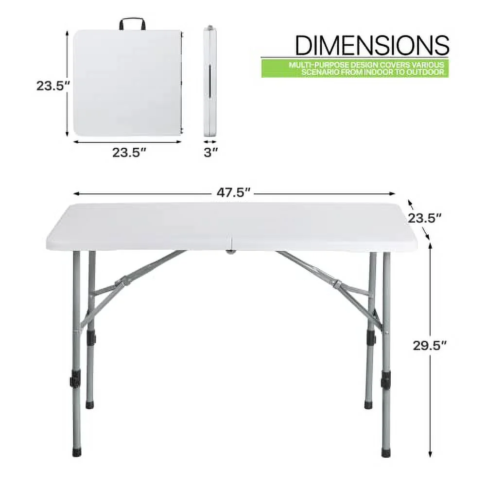 Magshion Plastic Folding Table 4ft Indoor Outdoor Adjustable Height Heavy Duty Foldable Table with Handle for Parties Backyard Events White - Curated Treasures Market