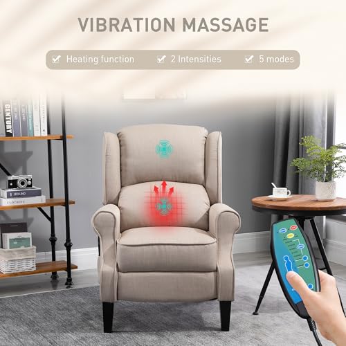 HOMCOM Vibration Massage Recliner Chair for Living Room with Heat, Wingback Single Sofa, Modern Suede Fabric Push Back Reclining Chair with Footrest, Side Pocket, Black