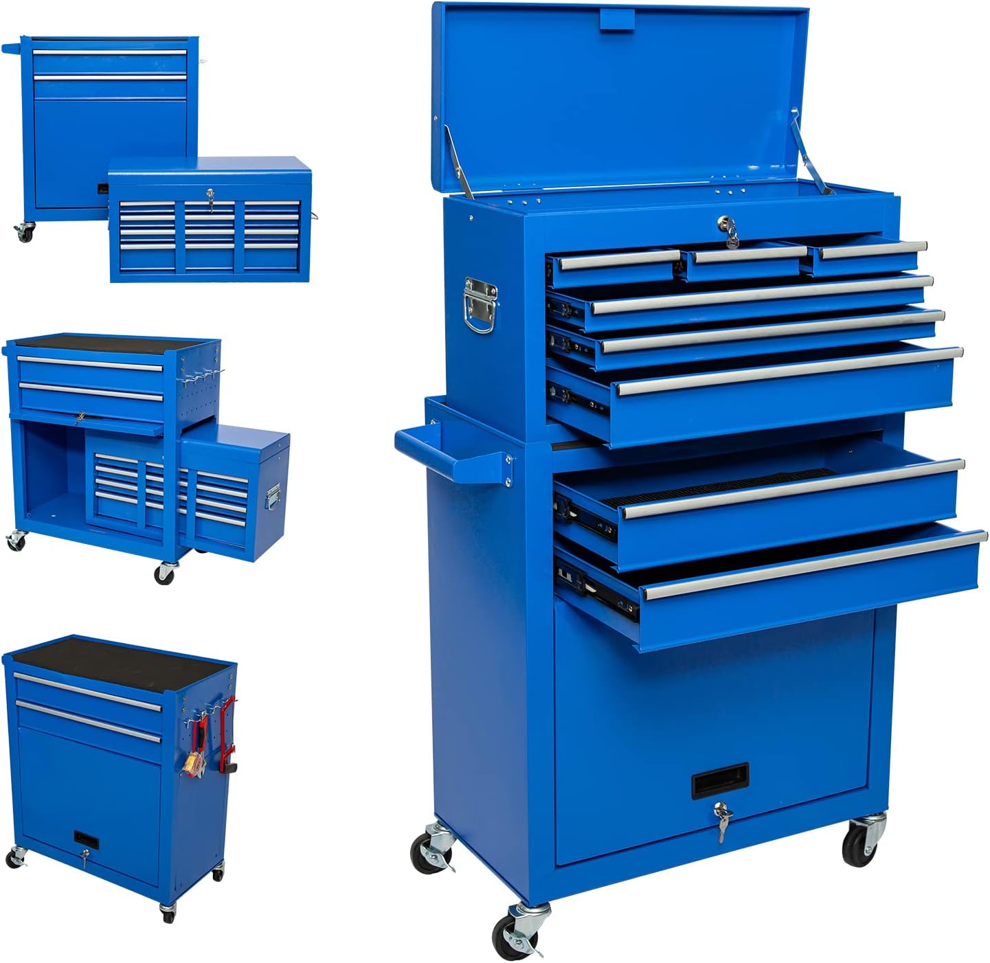 8-Drawer High Capacity Tool Chest With 4 Wheels,Lockable Rolling Garage Tool Box and Tool Storage Cabinet,Removable Portable Set-Top Box Tool Organizer With Drawer For Factory Workshops (RED)