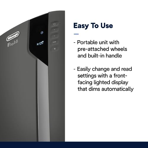 De'Longhi Pinguino Portable Air Conditioner - For Rooms Up to 500 sq. ft. - Cooling, Dehumidifying & Fan Modes - Easy to Use - Washable Filter Included