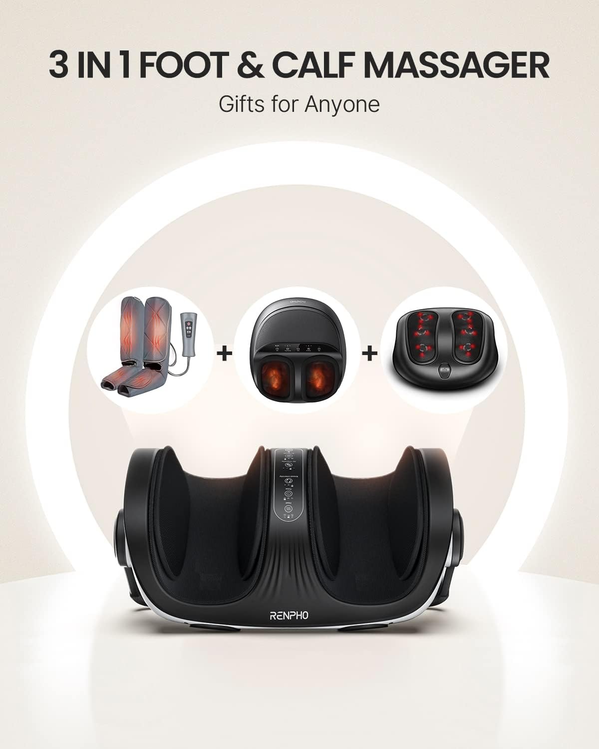 Foot Massager Machine, RENPHO Shiatsu Foot and Calf Massager with Heat and Remote, Deep Kneading and Rolling Calf and Leg Massage with Handle, Fits up to US Men Feet Size 14, for Home and Office