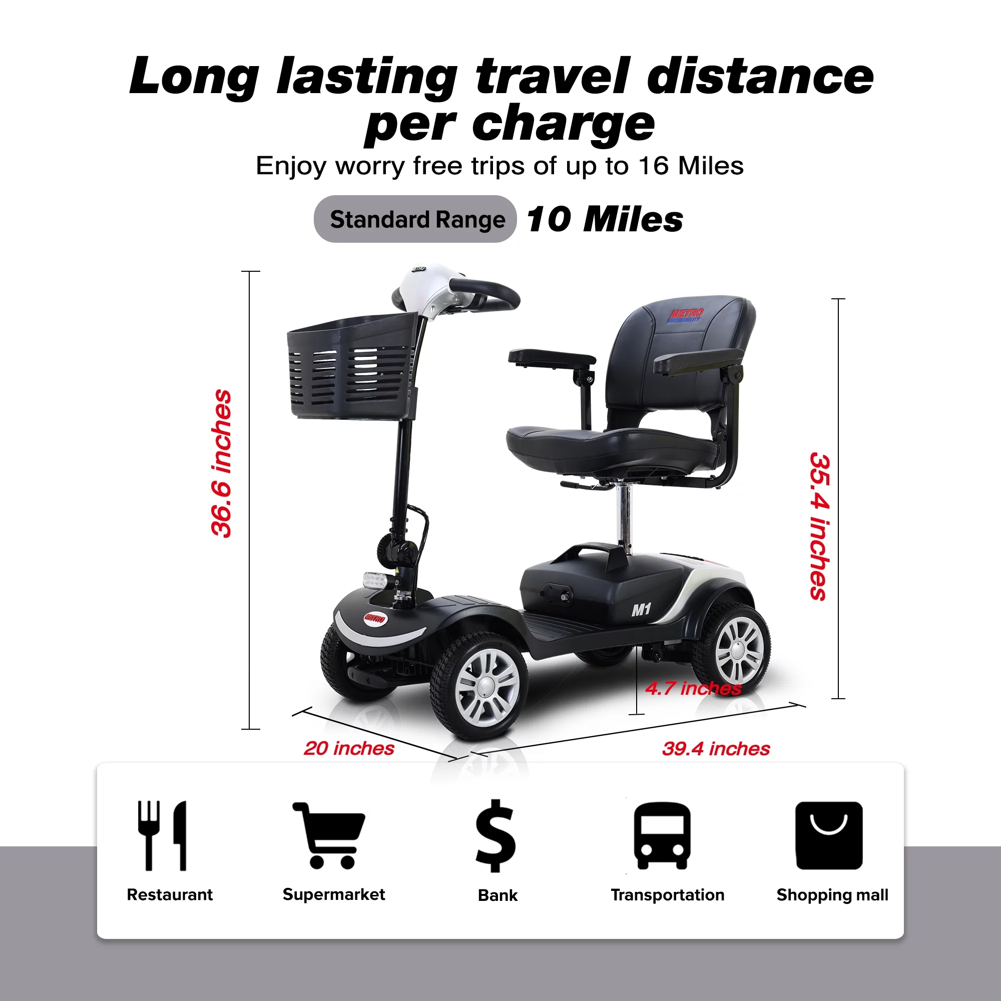 4-Wheel Mobility Scooter for Adults, Compact Motorized Scooter w/ Detachable Basket, Heavy Duty Mobility Scooter for Seniors, Adults, Max Speed 4.97mph, 300lbs, Silver, SS207