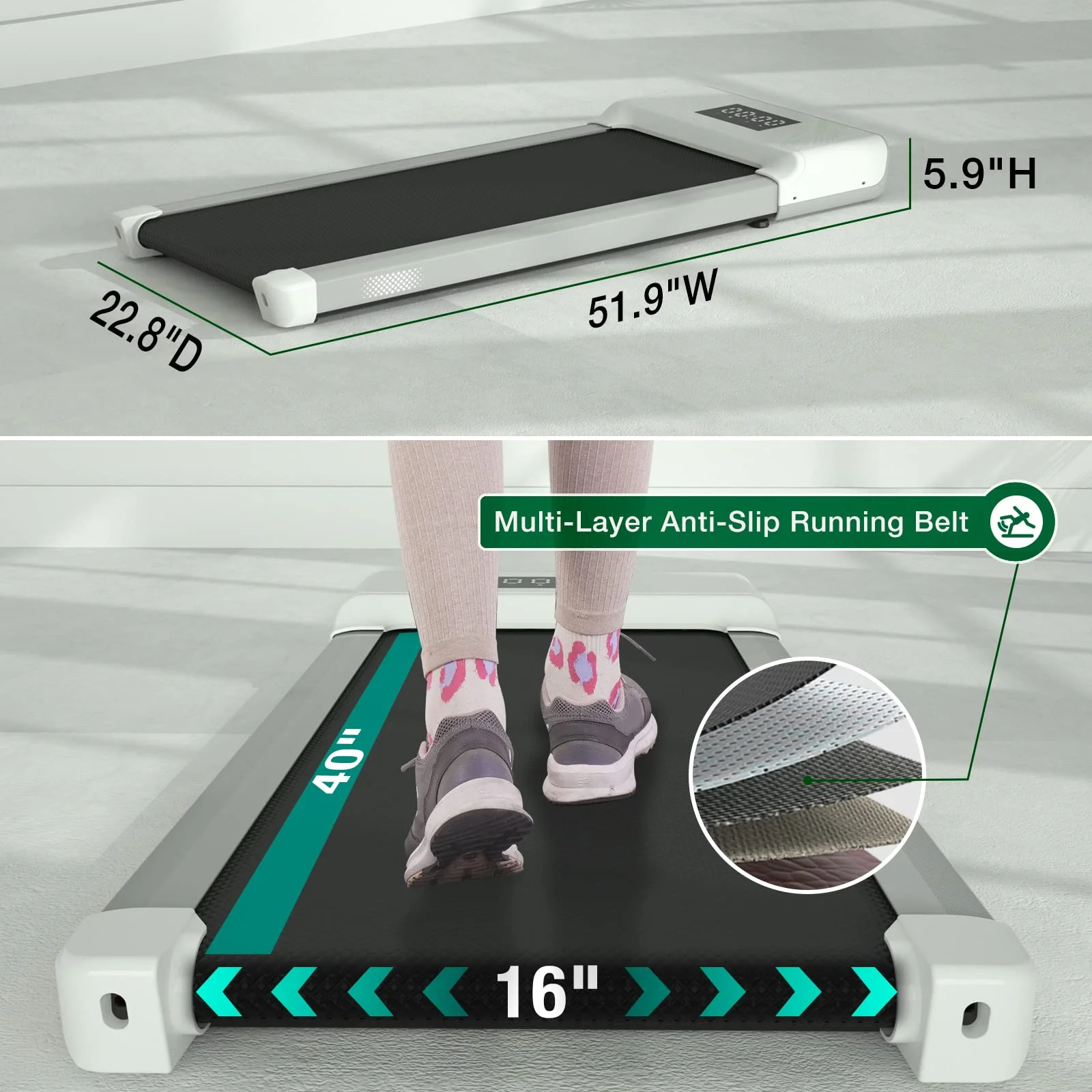 SSPHPPLIE SupeRun Walking Pad 300lb, 40*16 Walking Area Under Desk Treadmillwith Remote Control ,2 in 1 Portable Walking Pad Treadmill for Home/Office/Exercise(White) - Curated Treasures Market