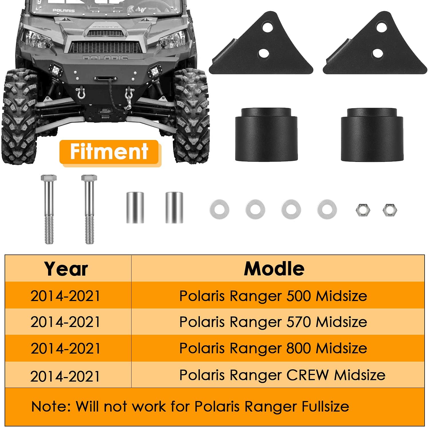 2.5'' Lift Kit UTV Front & Rear Suspension for Polaris Ranger 500/570/CREW Midsize 2014 2015 2016 2017 2018 2019 2020 2021 Pack of 2