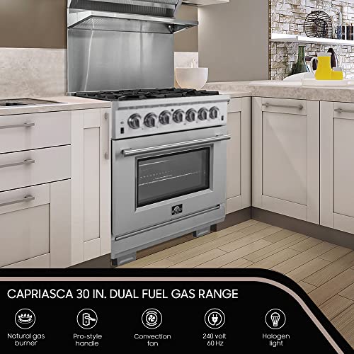 FORNO Capriasca Freestanding Dual Fuel Gas Range Burners Cooktop and Electric Convection Oven, Stainless Steel Stove Range