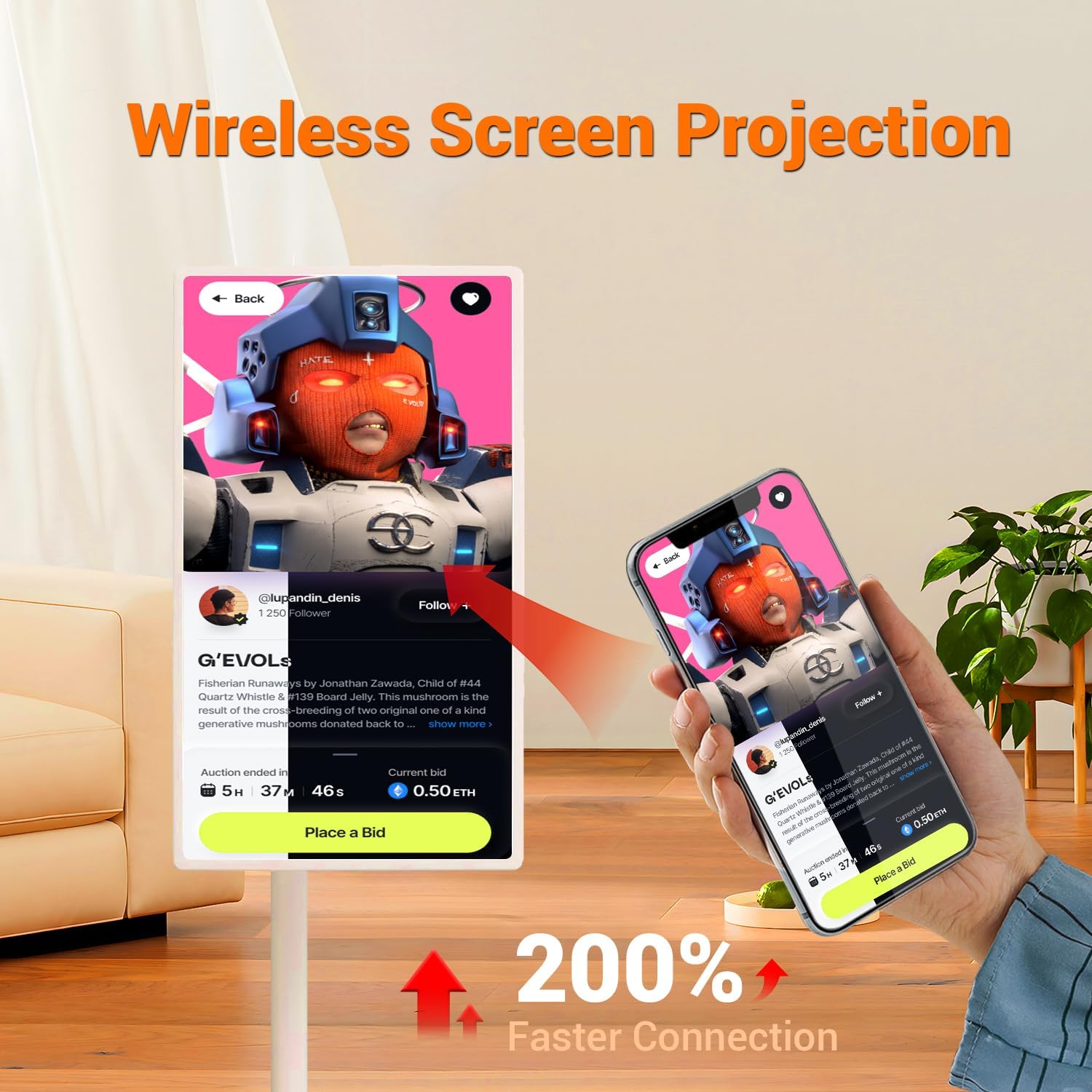22 Inch 1080p Portable Touch Screen Monitor, RollableTablet TV with Android(Support Google Store), Wireless TV on Wheels Touchscreen Built-in Battery(4-6H), Full Swivel Rotation