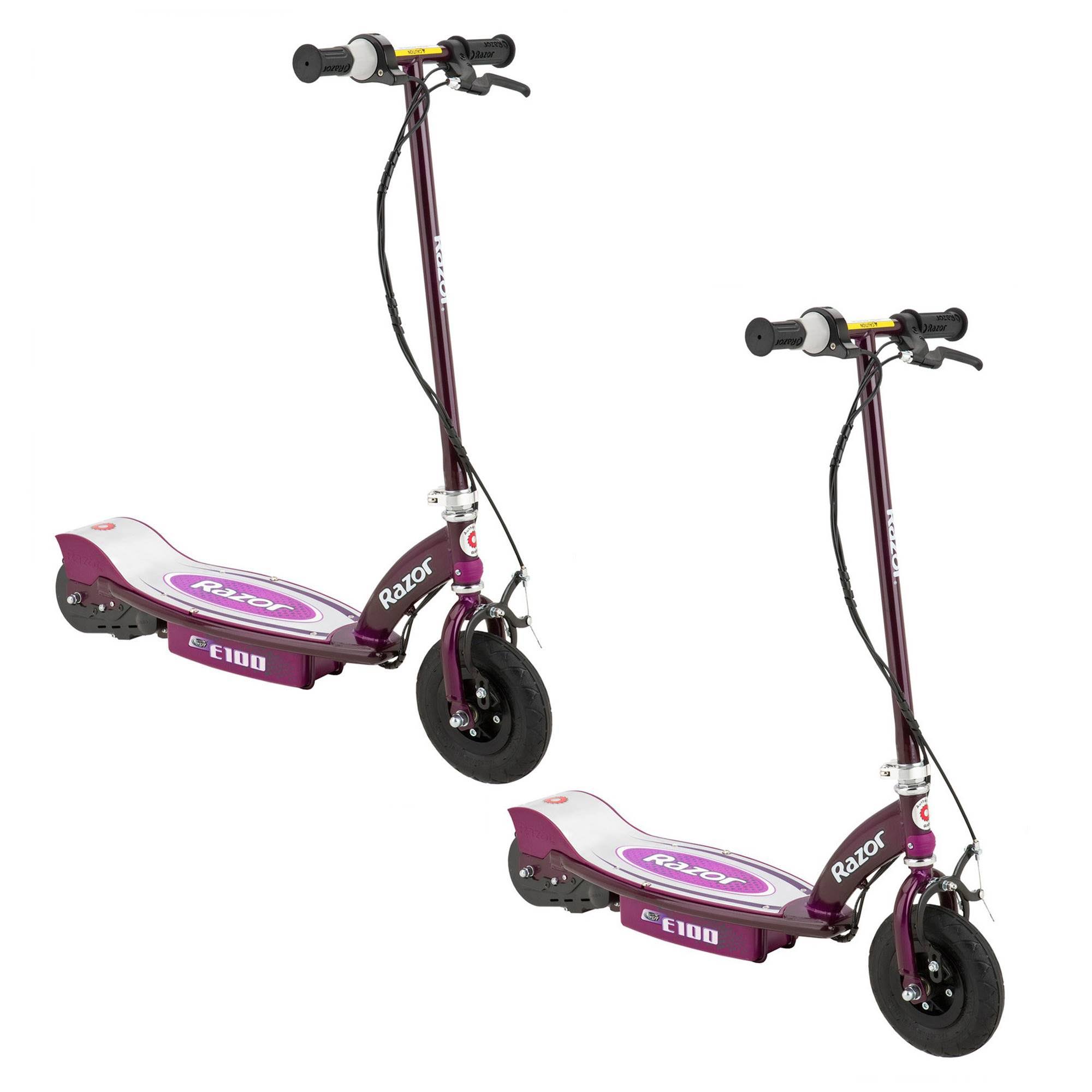 Razor E100 Motorized Rechargeable Electric Powered Kids Scooter, Purple (2 Pack)