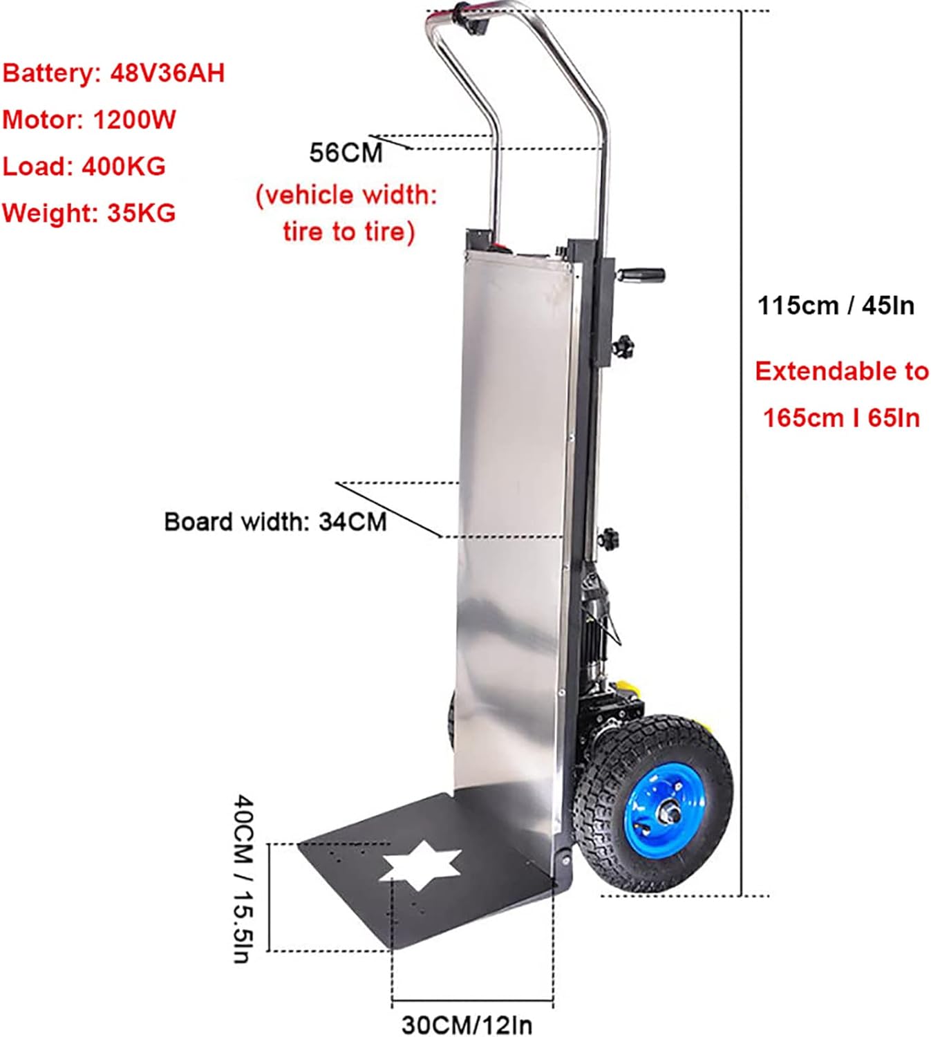 Electric Stair Climber, Heavy Object Sack Truck, Load Capacity, Removable Battery, with Telescoping Handle, for Mobile Home Appliance Construction