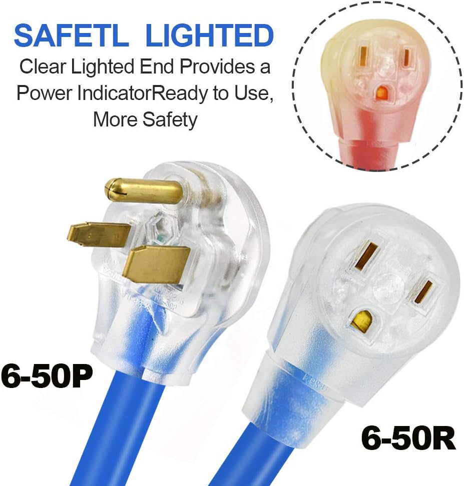 HZXVOGEN Power Extension Cord Welder Extension Adapter 50A 25FT 6-50R Female 6-50P Male Prong Heavy Duty Electric Extension Wire Generator Arc Stick MMA MIG TIG Welding Machine Cable-25FT
