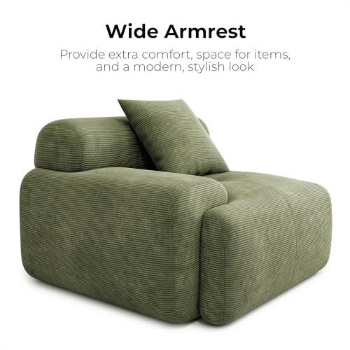 LIKIMIO 118" Modern L-Shaped Modular Sectional Sofa for Living Room, Corduroy Upholstery Green, Oversized 3-Seater Couch with Deep Seat and Movable Ottoman – No Assembly