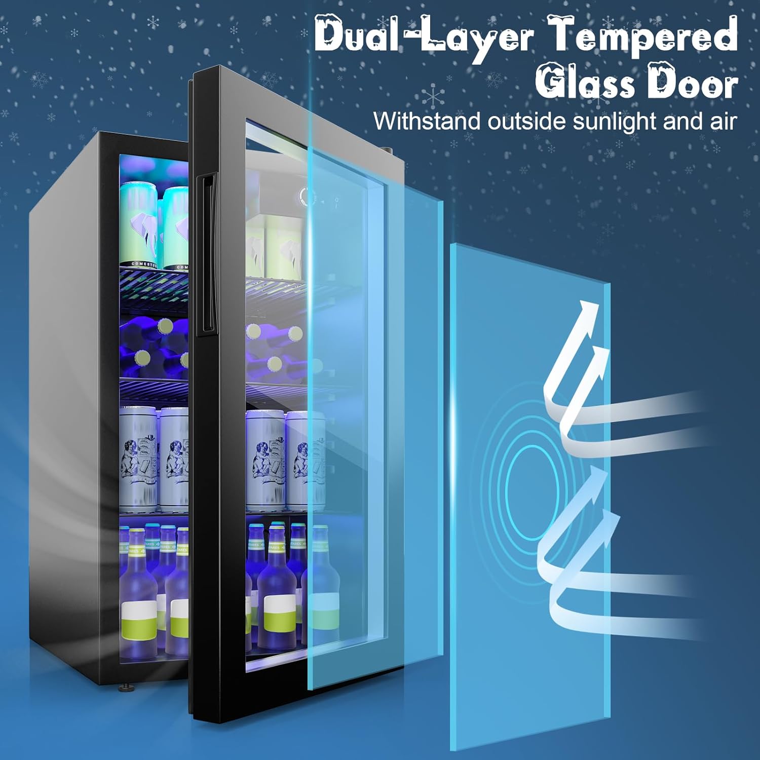 Mini Beverage Fridge, 120 Can, Beverage Fridge w/Glass Door, Adjustable Shelves, LED Light & Temperature Control, Small Beverage Refrigerator for Bedroom, Home, Office, Bar, 3.2 Cu. Ft.