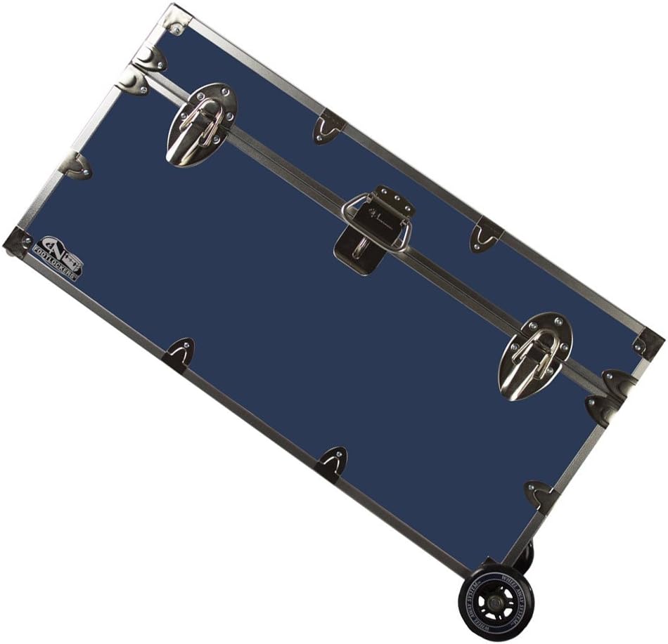C&N Footlockers College Dorm Room & Summer Camp Lockable Trunk Footlocker with Wheels - Undergrad Trunk Available in 20 Colors - Large: 32 x 18 x 16.5 Inches (Black)