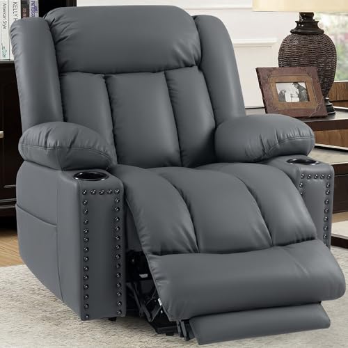 Large Power Lift Chairs Recliners for Elderly with Heated and Massage, Overstuffed Adjustable Lift Chairs, 3 Positions, Breathable Leather, USB-A and USB-C, Cup Holder, Side Pocket Dark Brown