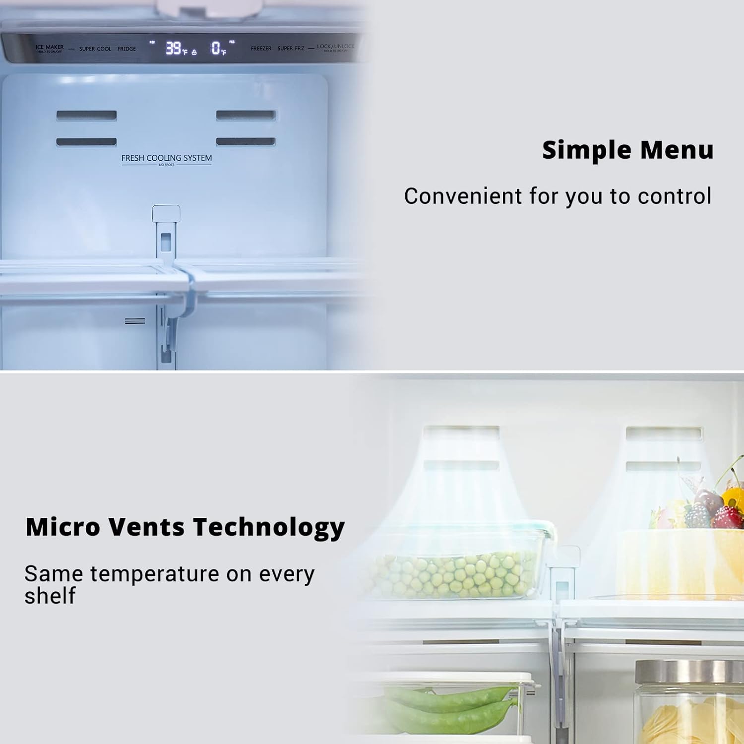 22.5 Cu.Ft 36" French Door Refrigerator, Full Size Refrigerator with Ice Maker, 4-Door Freestanding Upright Freezer and Fridge, Fingerprint Resistant Stainless Steel