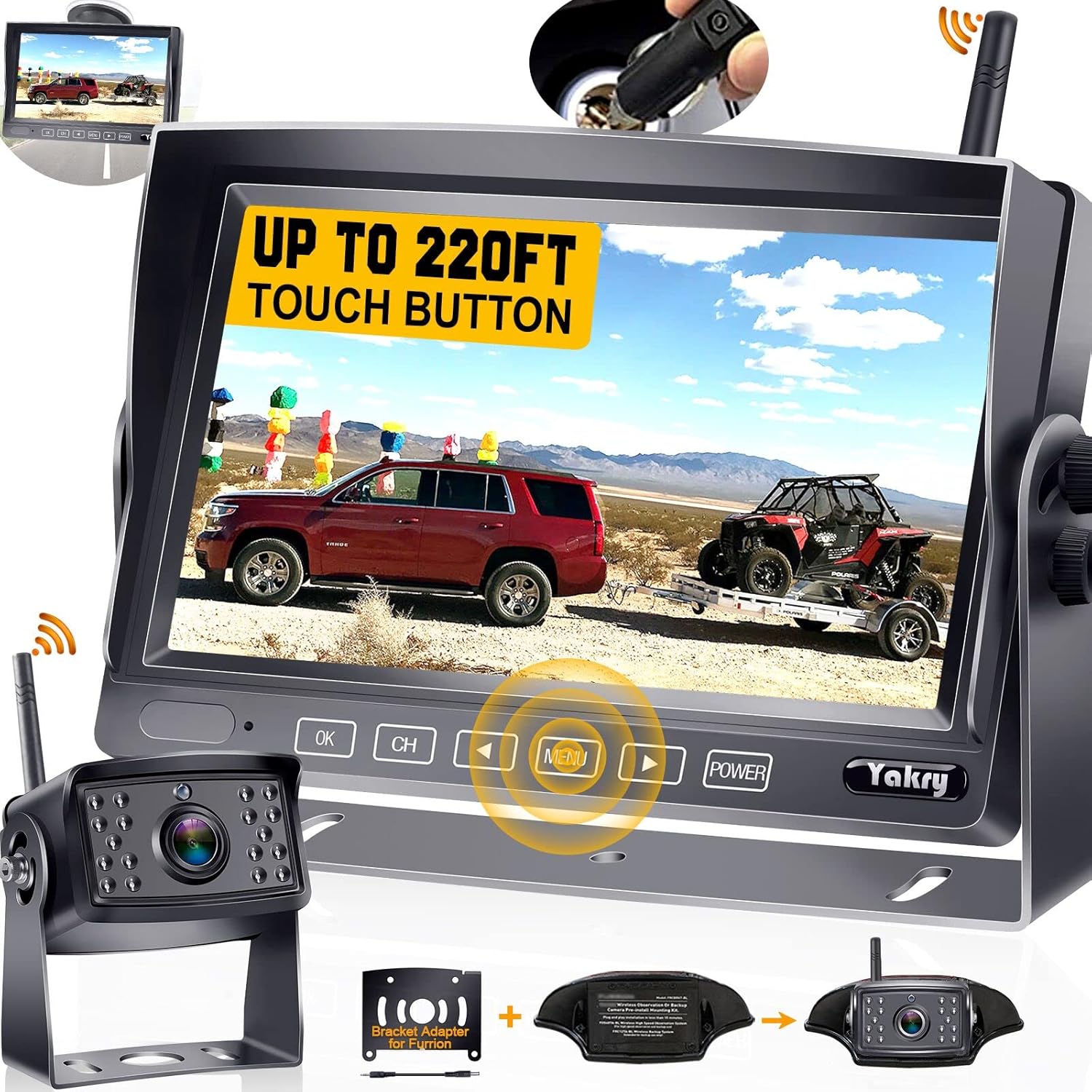 Wireless Backup Camera for RV HD 1080P 7'' Monitor Bluetooth Backup Camera Kit Hitch Rear View Camera System for RVs,Campers,Trucks,Trailers, Vans IP69K Waterproof Yakry Y22