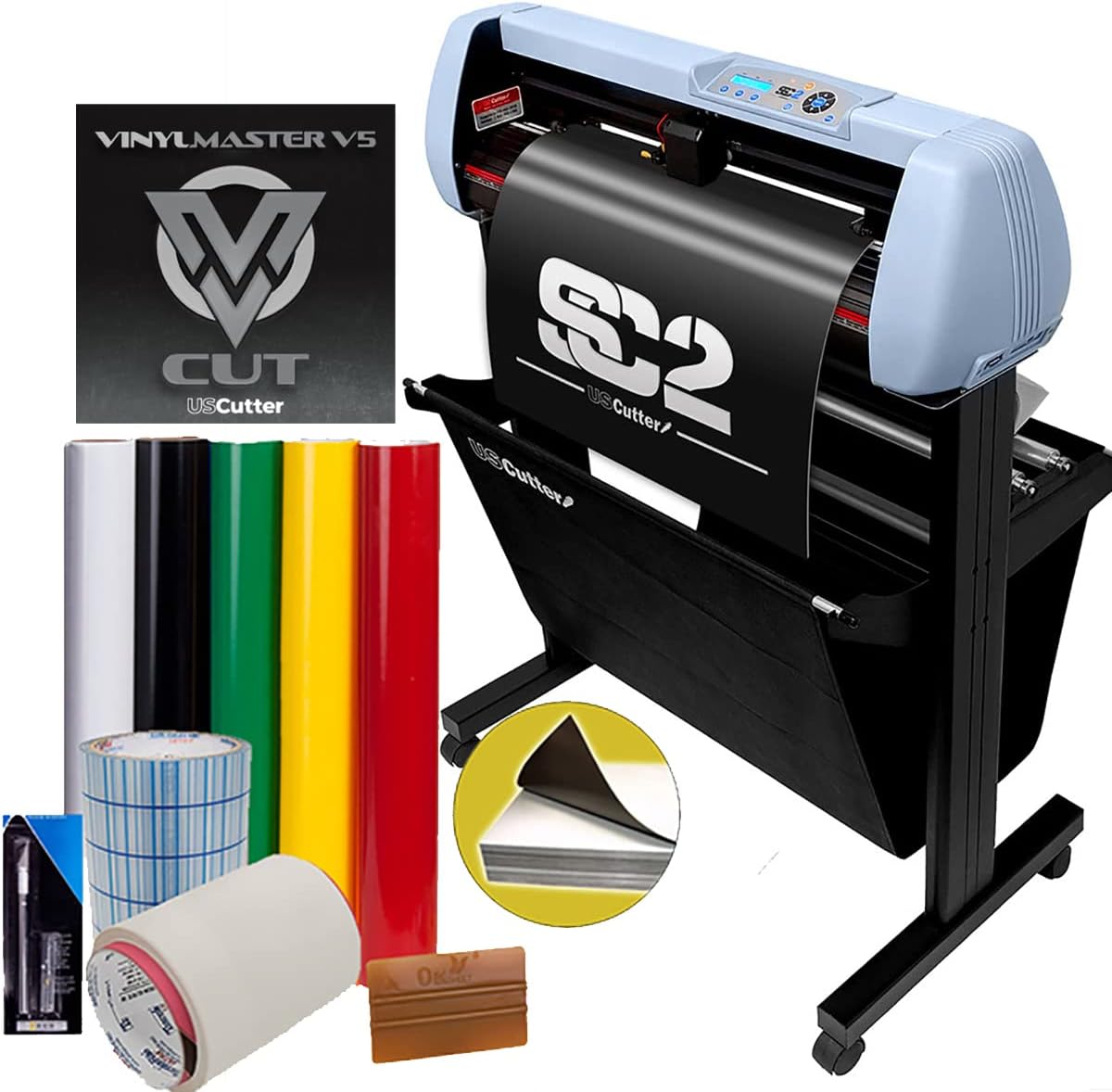 USCutter 34" SC2 Vinyl Cutter Sign Shop Starter Kit w/Basket, Vinyl Tape Tools