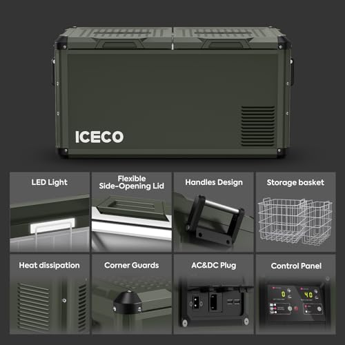 ICECO VL75 ProD 12V Refrigerator, Dual Zone Portable Freezer Fridge, Dual USB & DC 12/24V, AC 110-240V, 75L Car Fridge Powered by SECOP, 0℉ to 50℉