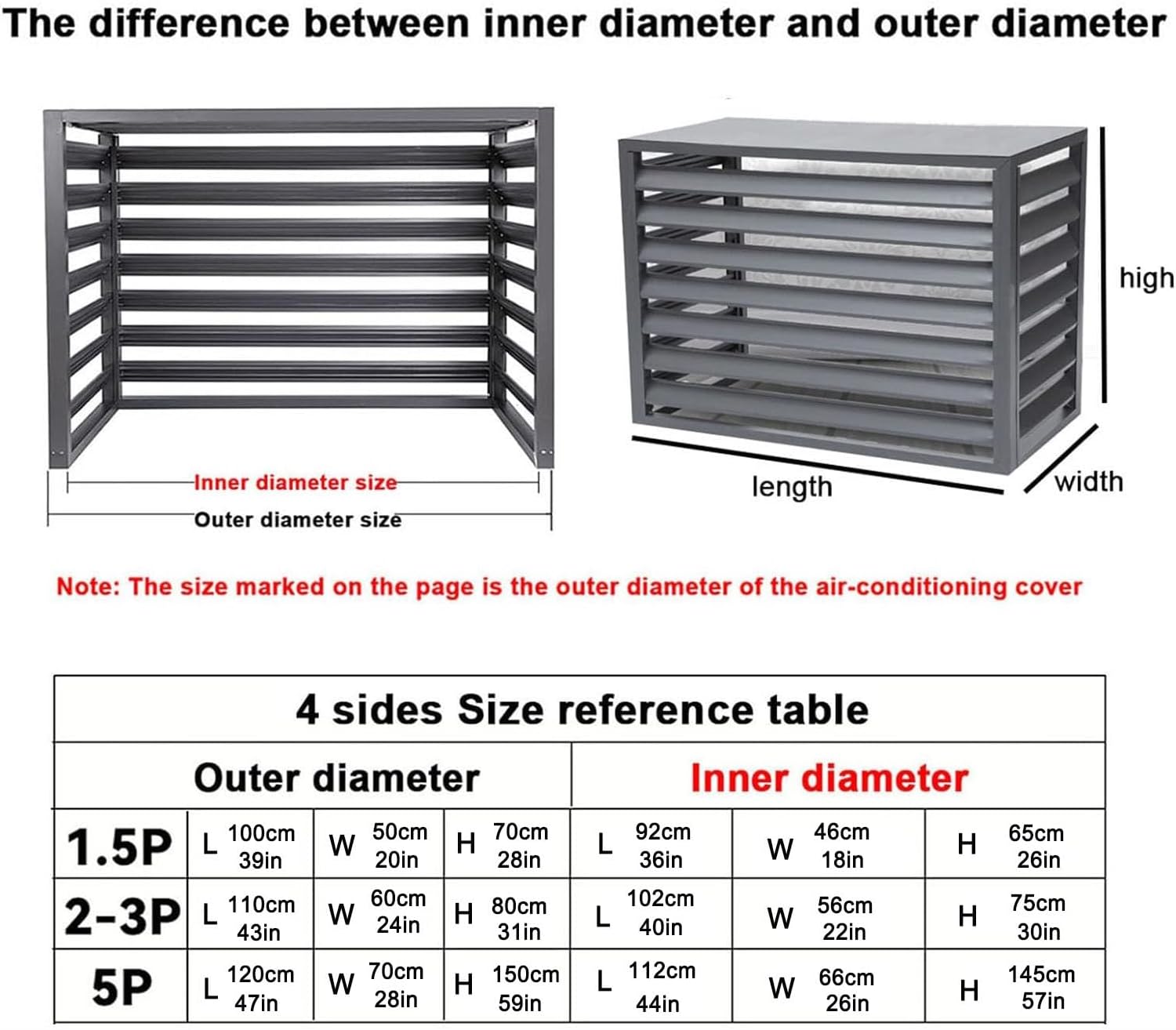 Air Conditioner Fence，Aluminum Air Conditioner cage， AC Covers for Outside Units，Trash Can Enclosure，Flower Stand，Privacy Screen (Color : White, Size : 110X60X80CM)