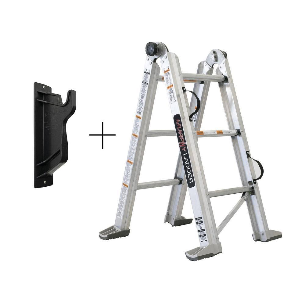 Murphy Ladder 7 ft. H 10 ft. Reach Aluminum Fully Compactable Multi-Position Ladder with Wall Mount 375 lbs. Capacity Type IAA M