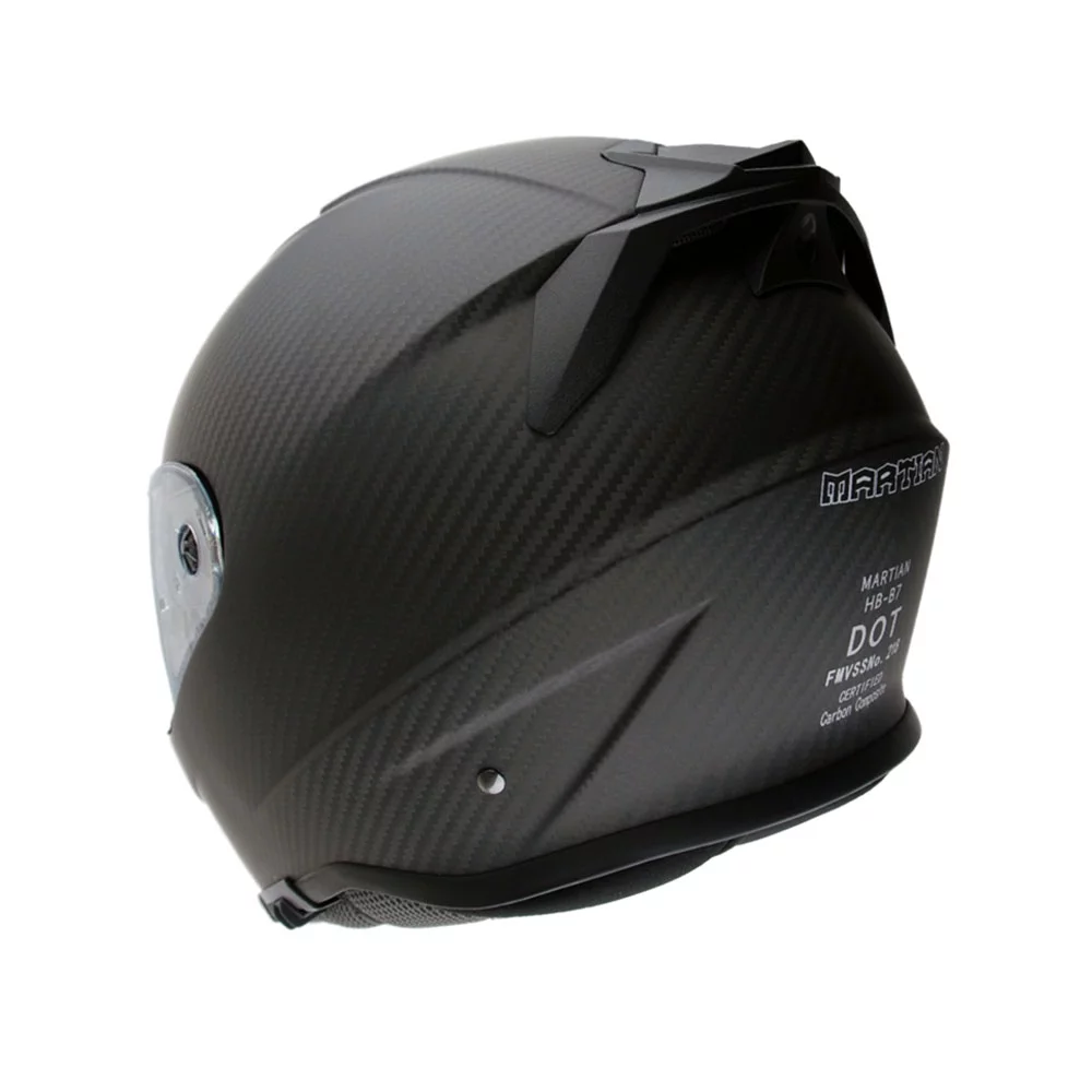 Martian Genuine Real Carbon Fiber Motorcycle Dual Visor Full Face Helmet HB-BNF-B7 Matt Carbon Black, DOT Approved