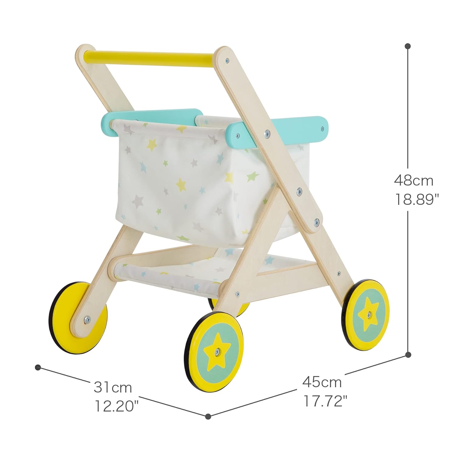 labebe Kids Push Walker & Baby Wooden Shopping Cart 2-in-1, Toddler Wood Trolley Toys to Learning Walk for Girls & Boys 1-3 Years Old