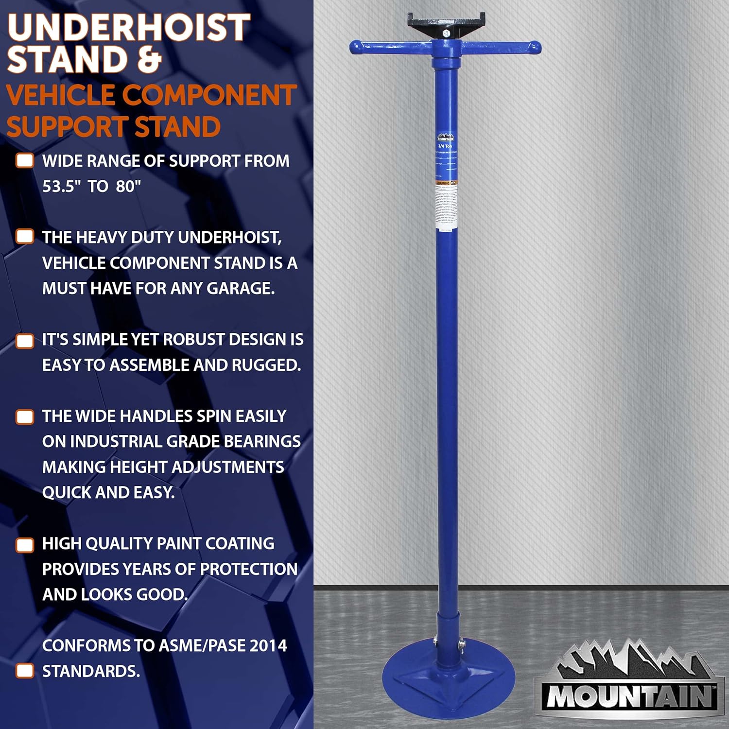 K Tool International Mountain 3/4 Ton Capacity Utility Underhoist Stand and Vehicle Component Support Stand; Sturdy Large Base, Heavy Duty Steel, 1,500 Lb. Lift Capacity; MTN50753A