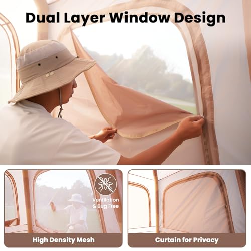 Inflatable Tents for Camping, Blow Up Tent with Hand Pump, Easy Setup Inflatable Hot Tent with Stove Jack, Waterproof Oxford Air Glamping Tents for Camping Adult 4-6 Person