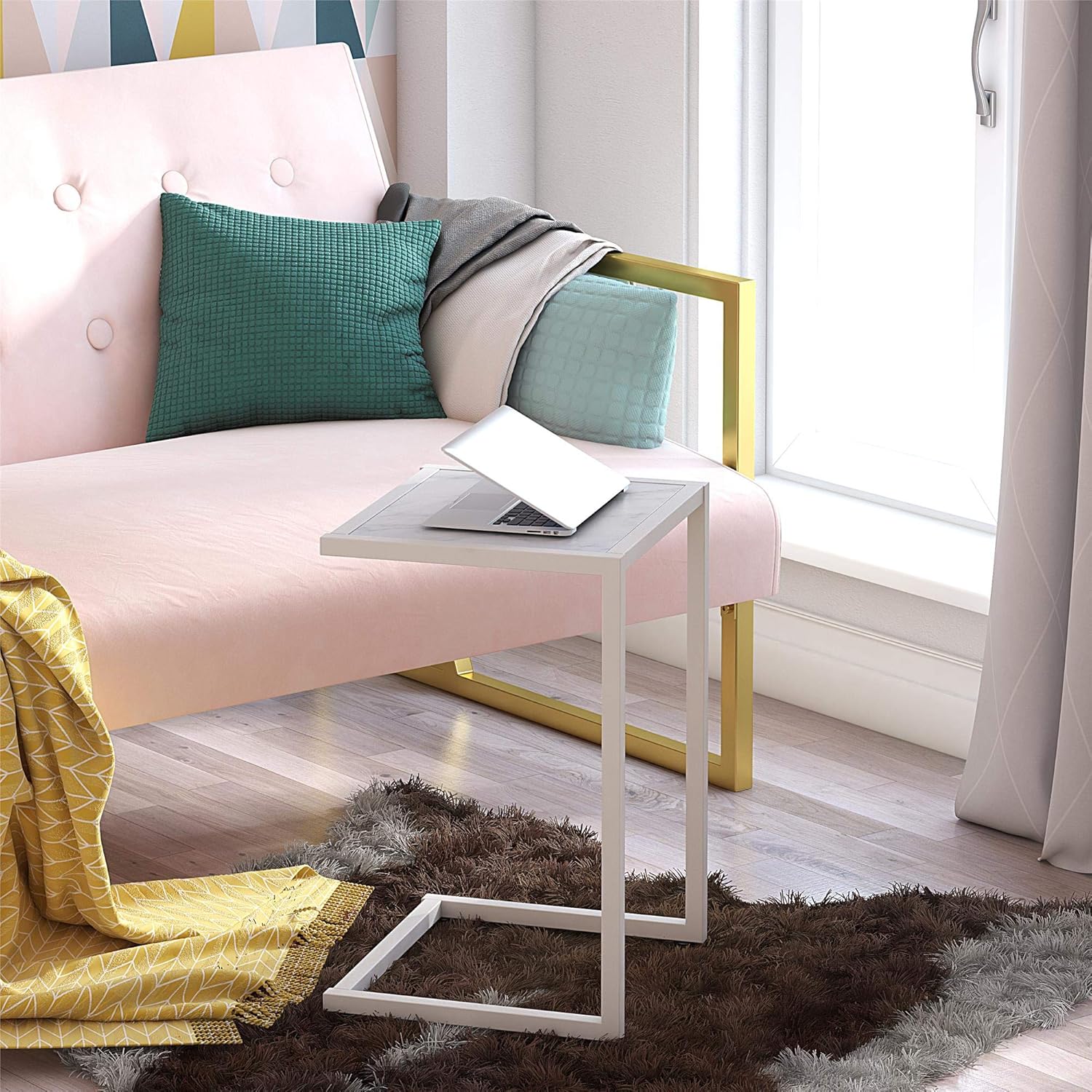 CosmoLiving Scarlett End Table Set, White Marble