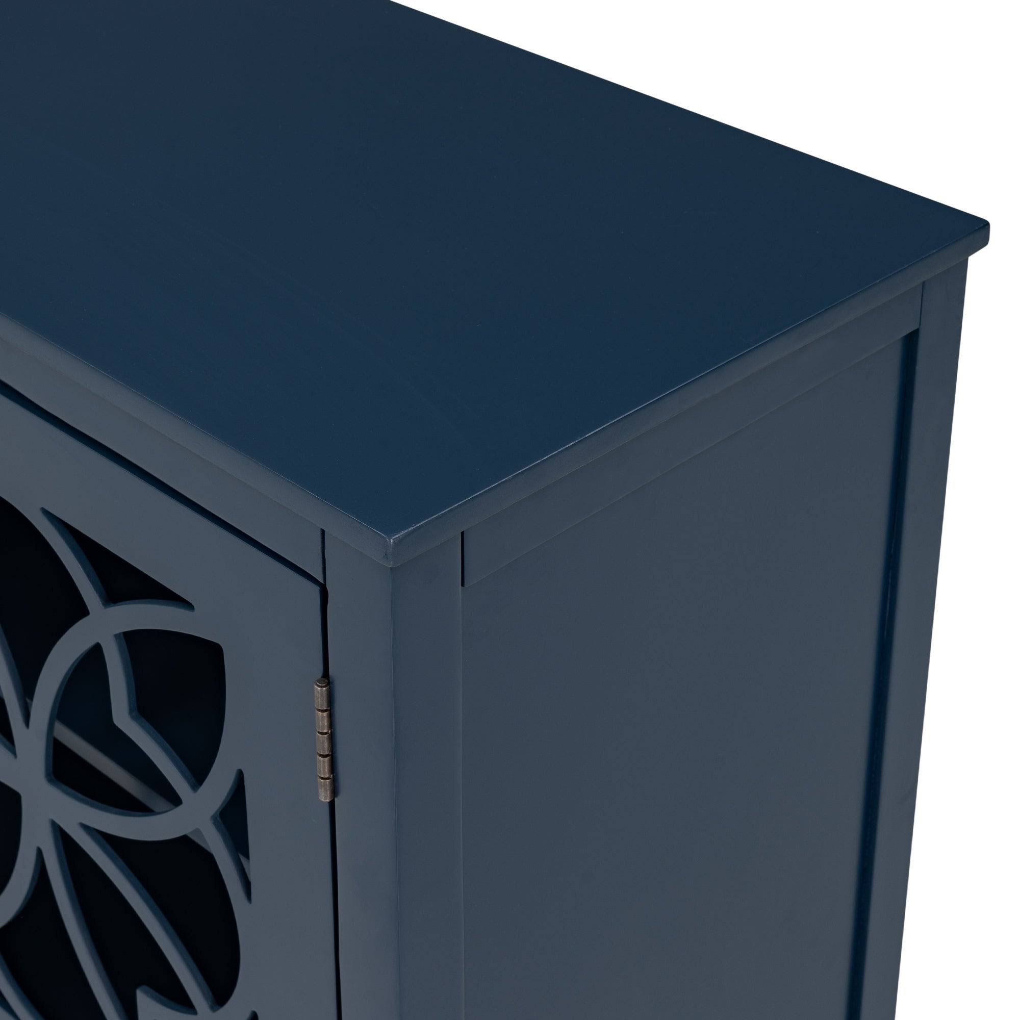 Wood Accent Buffet Sideboard Storage Cabinet with Doors u0026 Shelf, Navy - Navy Blue
