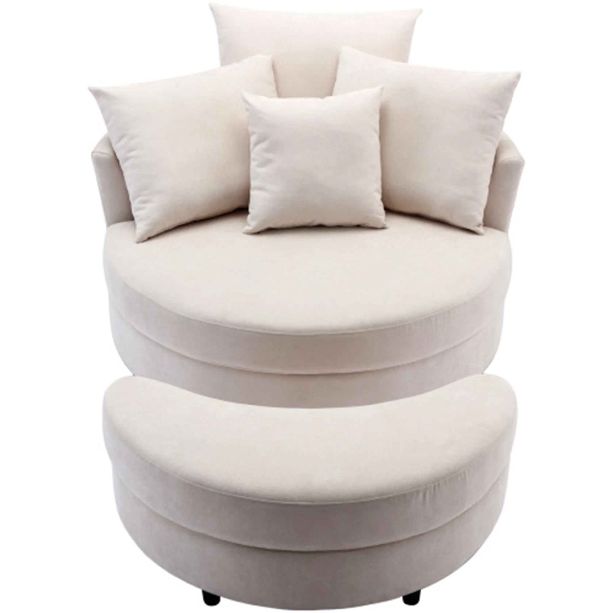360° Swivel Accent Barrel Chair and Half Crescent Moon Storage Bench Large Ottoman with 4 Pillows,Upholstered Oversized Leisure Round Loveseat Recliner Sofa Chaise Lounge Circle Armchair