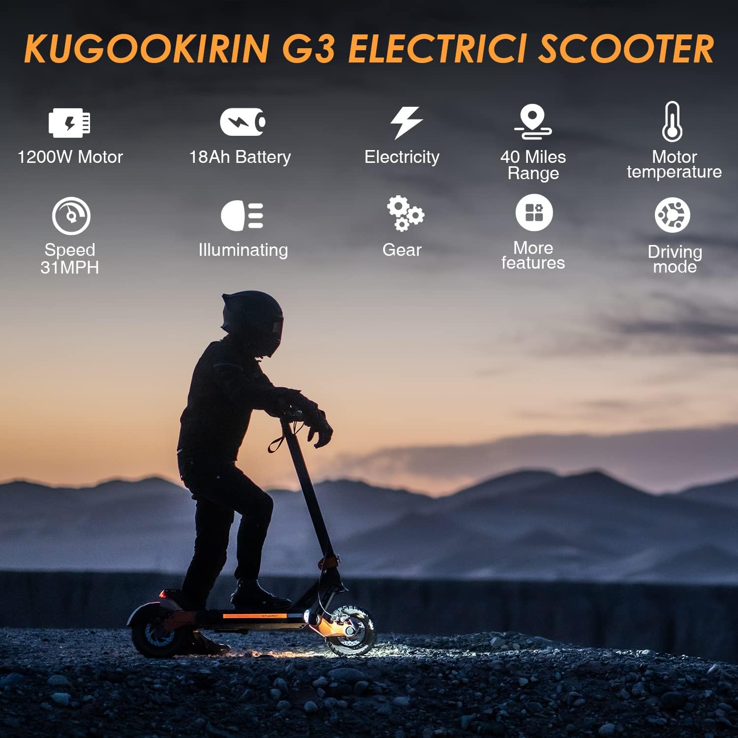 Electric Scooter, Kugookirin G3 Electric Scooter for Adults Powerful 1200W Motor Up to 31 mph, 10.5" Off Road Tires 52V/18Ah Large Capacity, Dual Brake Folding Fast e Scooter for Adult