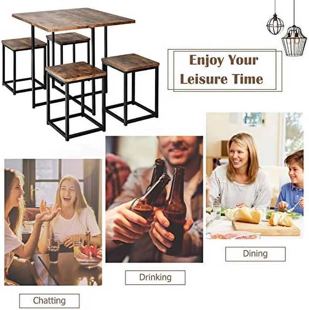 xrboomlife 5 Piece Dining Table Set  Dining Set for 4 with Square Stools  Small Kitchen Table Set with Metal Frame  Compact Design for Small Space  Home Kitchen  Pub Apartment