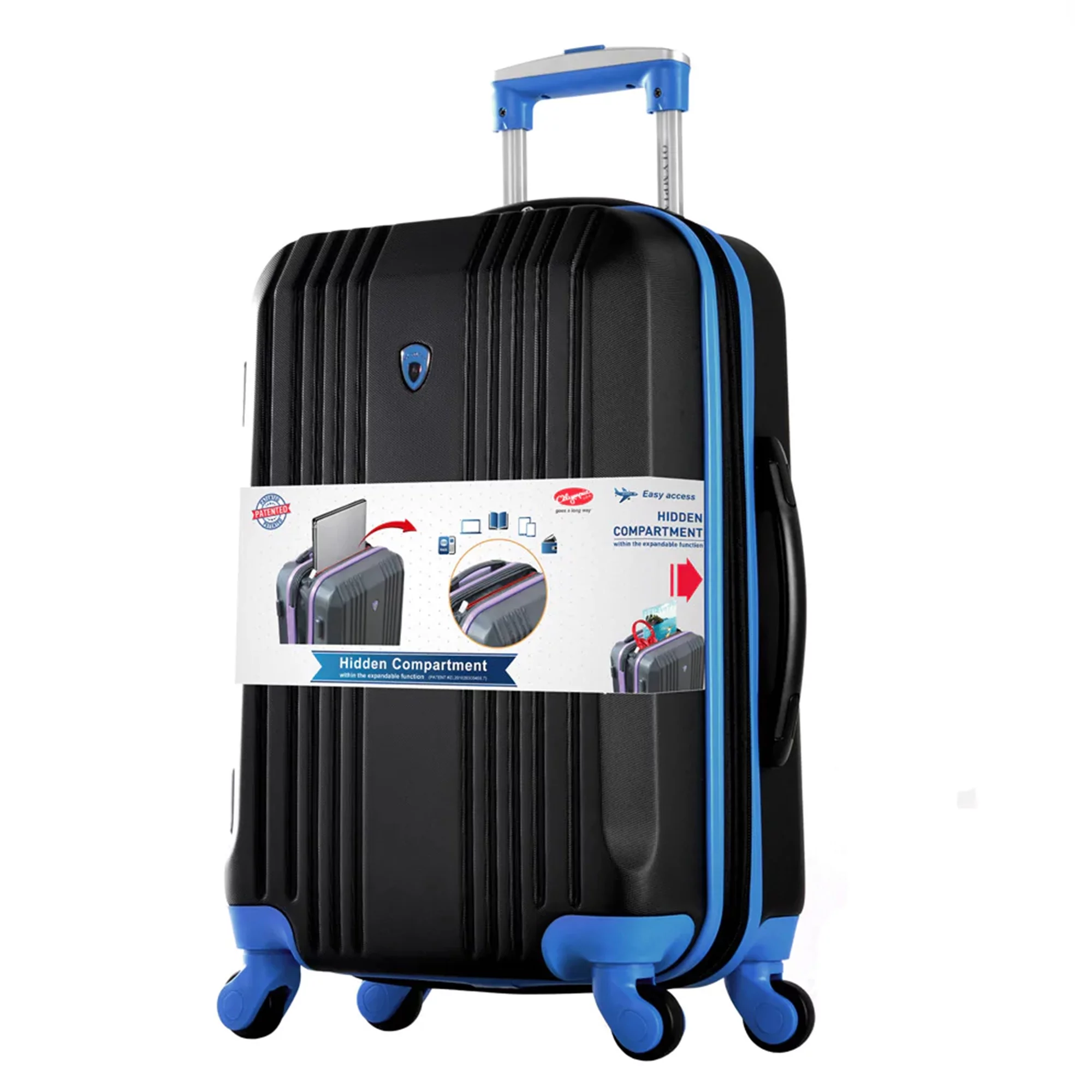 Olympia U.S.A. Apache Expandable Hardside Carry-On Luggage Spinner Suitcase with Laptop Compartment, Black/Blue